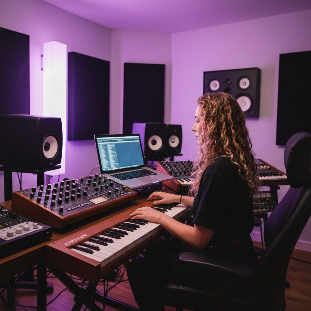 Studio monitors in professional workspace